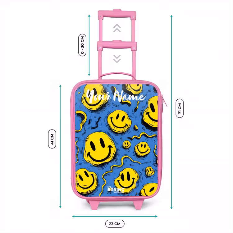 Smiley - Blauw - Geel Kinderkoffer - Roze klein -productfoto_formaten