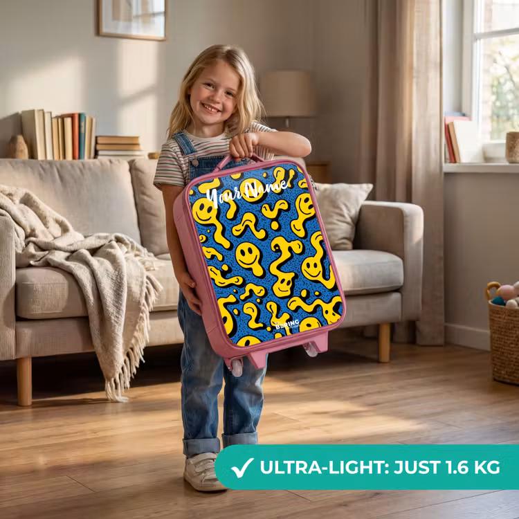 Smiley - Geel - Blauw Kinderkoffer - Roze klein -sfeer2_EN