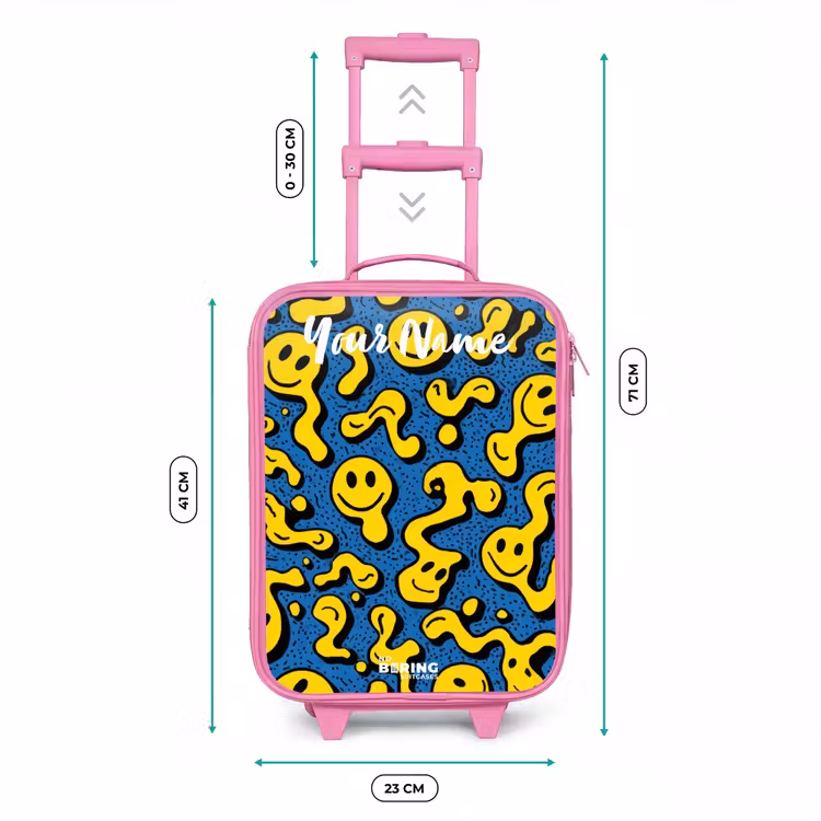 Smiley - Geel - Blauw Kinderkoffer - Roze klein -productfoto_formaten