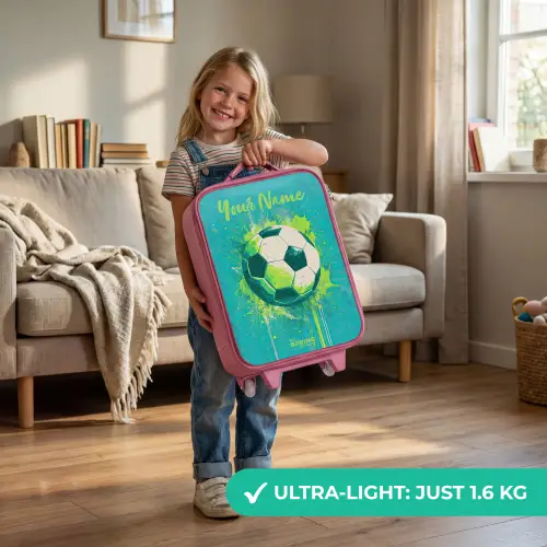 Voetbalvibes - Verfspatten - Groen - Blauw Kinderkoffer - Roze klein -sfeer2_EN