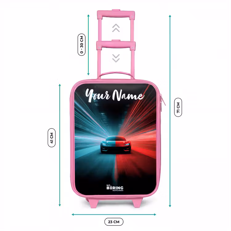 Sportauto - Blauw - Neon - Stad Kinderkoffer - Roze klein -productfoto_formaten