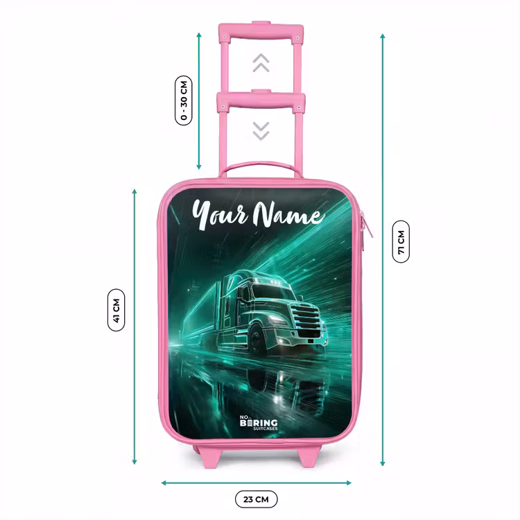 Vrachtwagen - Stad - Groen - Neon Kinderkoffer - Roze klein -productfoto_formaten