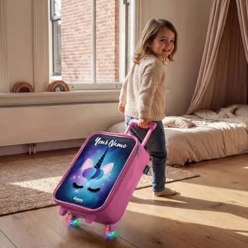 Eenhoorn - Sterren - Blauw Kinderkoffer - Roze klein -sfeer1