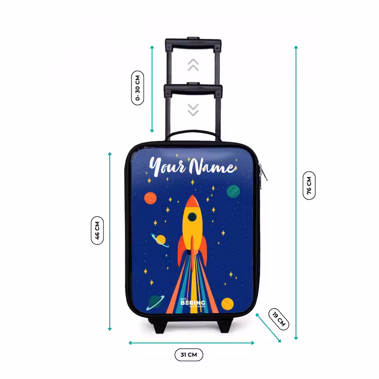 Raket - Sterren - Planeet - Ruimte Kinderkoffer - Zwart klein -productfoto_formaten