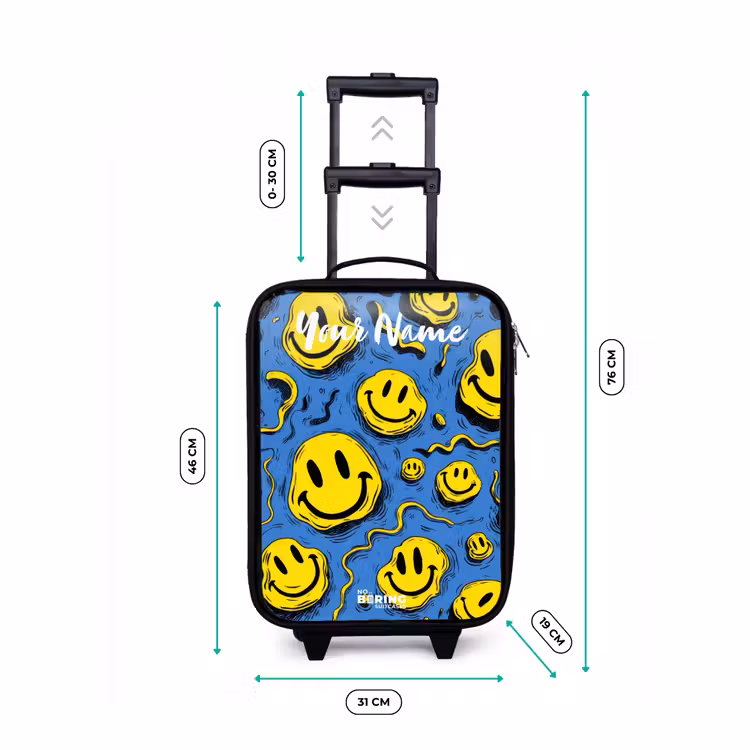 Smiley - Blauw - Geel Kinderkoffer - Zwart klein -productfoto_formaten