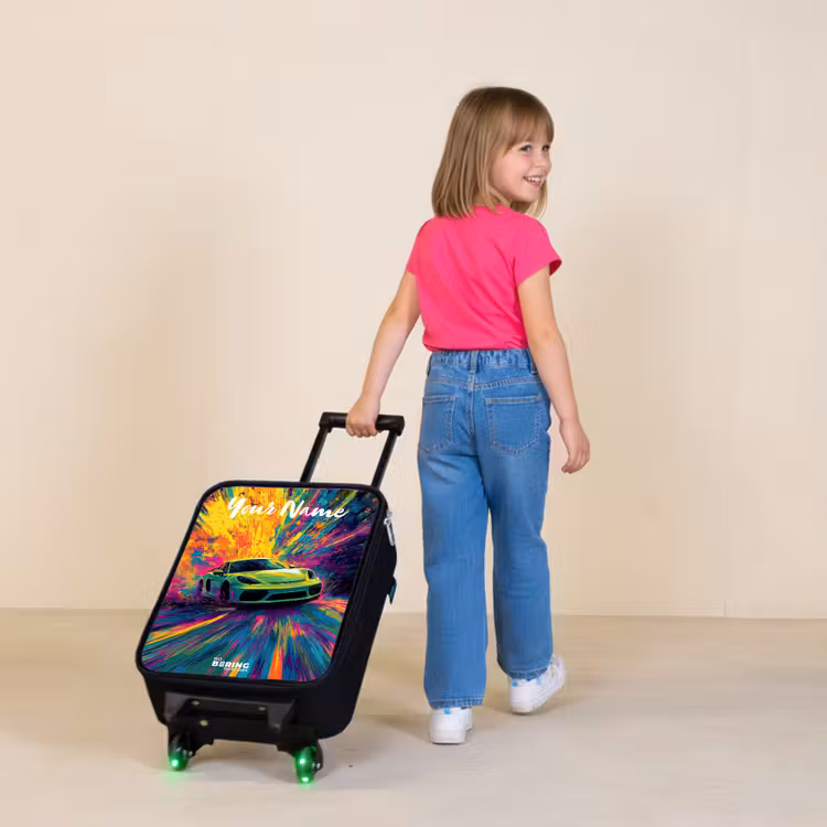 Sportauto - Groen - Verfstrepen - Kleuren Kinderkoffer - Zwart klein -sfeer1