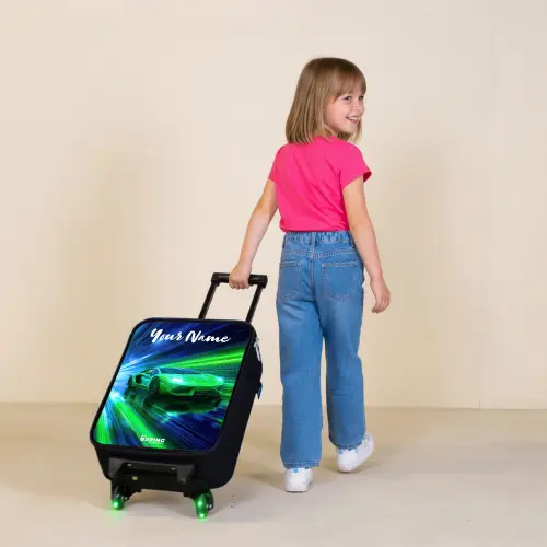 Sportauto - Groen - Snelheidslijnen - Neon Kinderkoffer - Zwart klein -sfeer1
