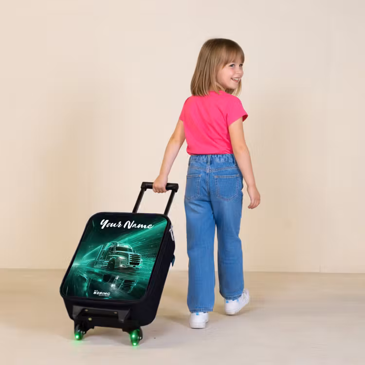 Vrachtwagen - Stad - Groen - Neon Kinderkoffer - Zwart klein -sfeer1
