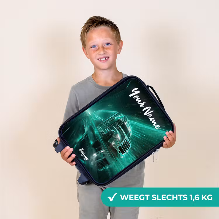 Vrachtwagen - Stad - Groen - Neon Kinderkoffer - Zwart klein -sfeer4_NL