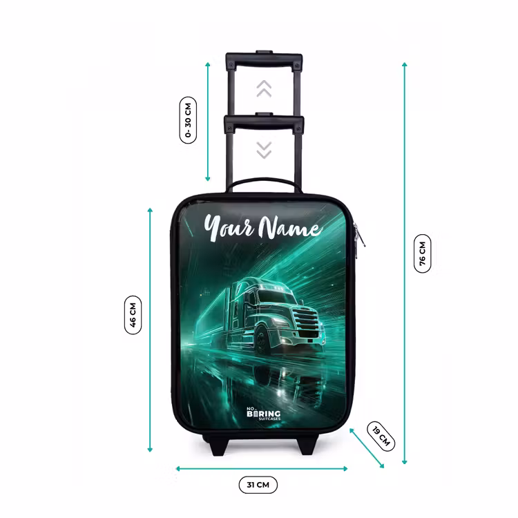 Vrachtwagen - Stad - Groen - Neon Kinderkoffer - Zwart klein -productfoto_formaten