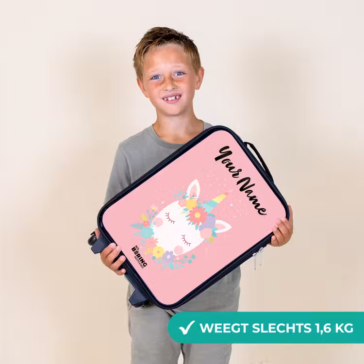 Eenhoorn - Bloemen - Roze Kinderkoffer - Zwart klein -sfeer4_NL