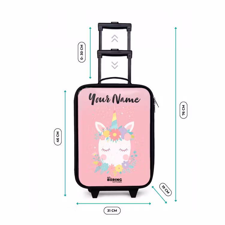 Eenhoorn - Bloemen - Roze Kinderkoffer - Zwart klein -productfoto_formaten