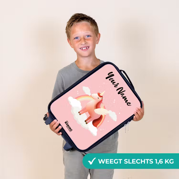 Eenhoorn - Vleugels - Roze - Regenboog Kinderkoffer - Zwart klein -sfeer4_NL