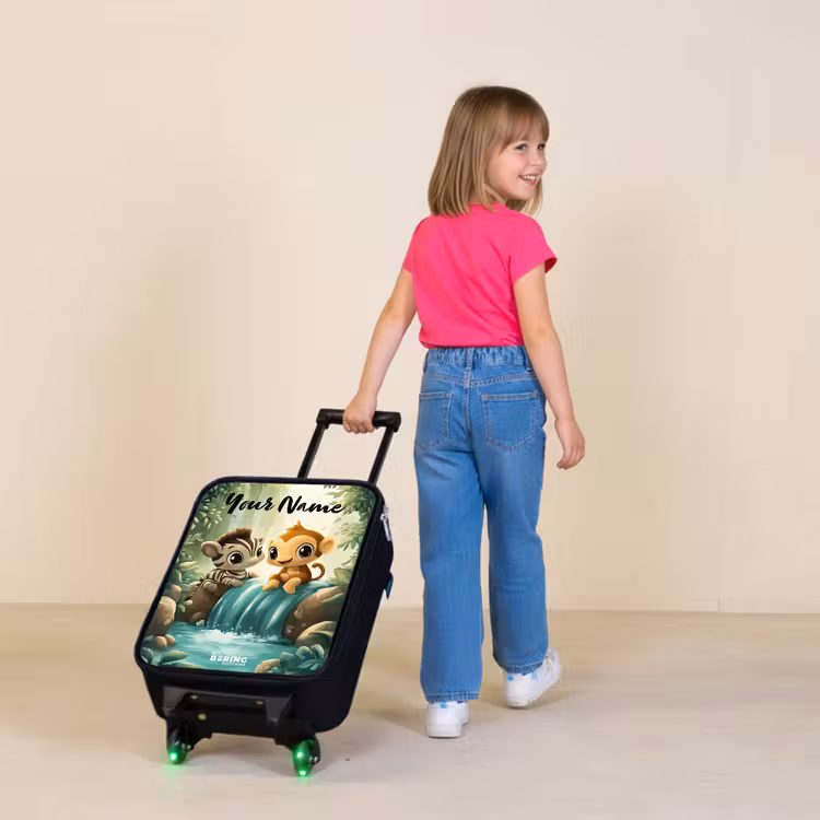 Zebra - Aapje - Waterval - Rotsen Kinderkoffer - Zwart klein -sfeer1