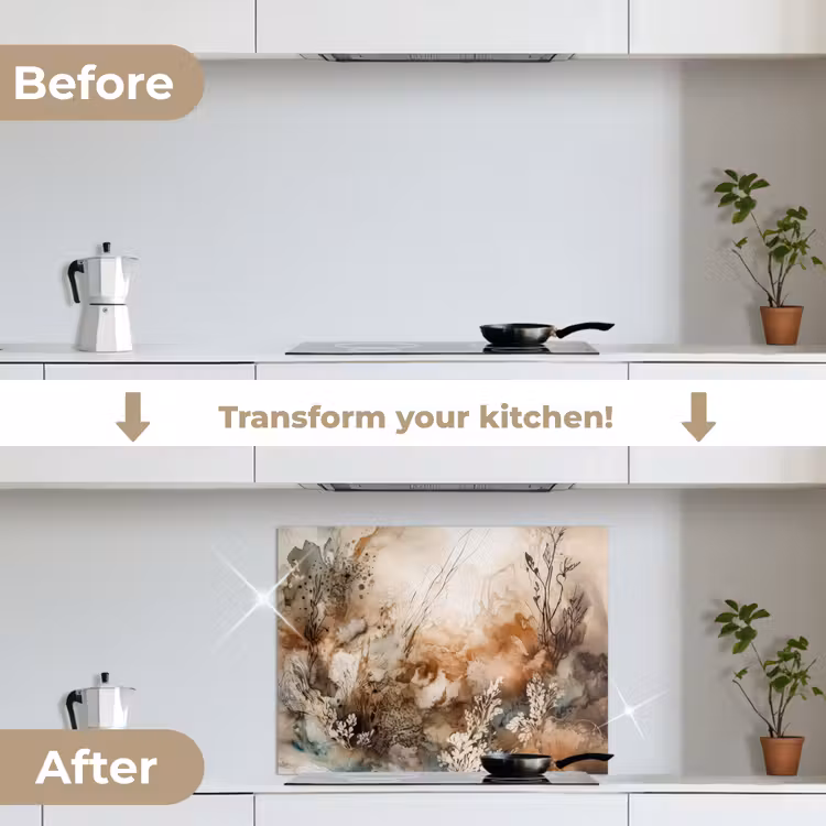 Abstract - Beige - Verf - Kunst - Natuur - Bloemen keuken achterwand spatscherm middel -voor_na_EN