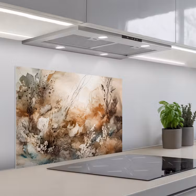 Abstract - Beige - Verf - Kunst - Natuur - Bloemen keuken achterwand spatscherm middel -3d_schuin