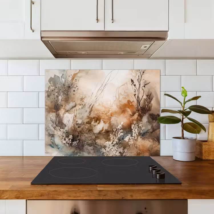 Abstract - Beige - Verf - Kunst - Natuur - Bloemen keuken achterwand spatscherm middel -sfeer2