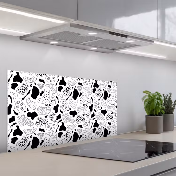Abstract - Zwart - Wit - Diversiteit keuken achterwand spatscherm middel 899 -3d_schuin