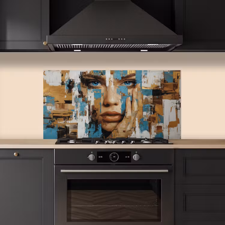 Abstract - Penseelstreken - Blauw - Gezicht keuken achterwand spatscherm middel -sfeer1