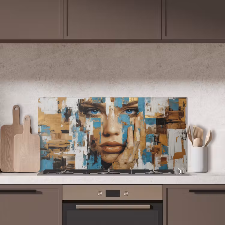 Abstract - Penseelstreken - Blauw - Gezicht keuken achterwand spatscherm middel -sfeer2