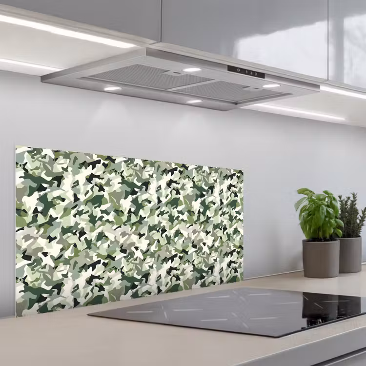Abstract - Camouflage - Groen keuken achterwand spatscherm middel 899 -3d_schuin