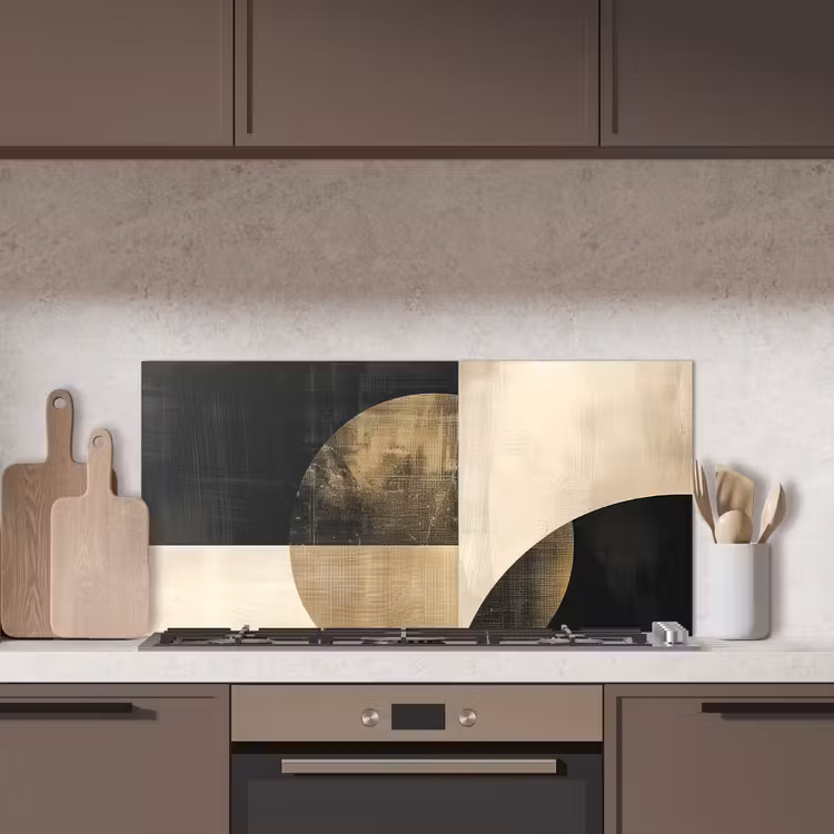 Abstract - Cirkels - Zwart - Goud keuken achterwand spatscherm middel -sfeer2