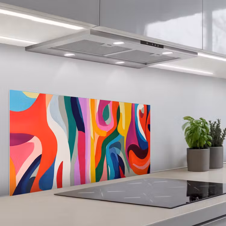 Abstract - Kleurrijk - Golven - Lijnen keuken achterwand spatscherm middel -3d_schuin