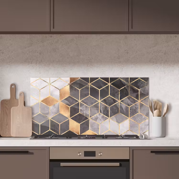 Abstract - Kubus - Goud - Patronen - Zwart - Wit keuken achterwand spatscherm middel -sfeer2