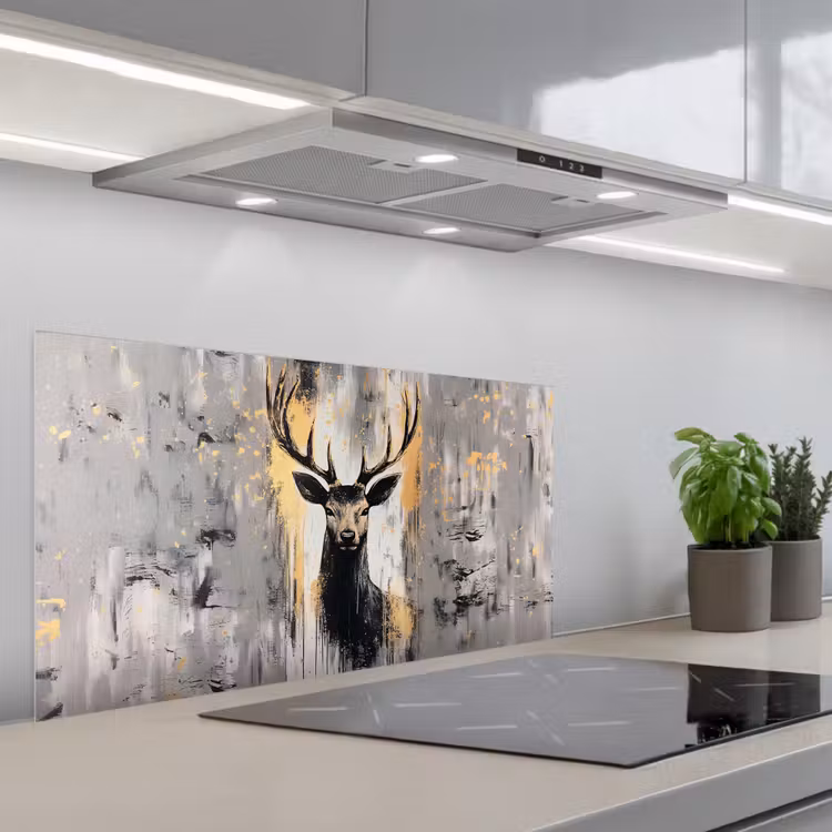 Abstract - Hert - Gewei - Goud keuken achterwand spatscherm middel -3d_schuin