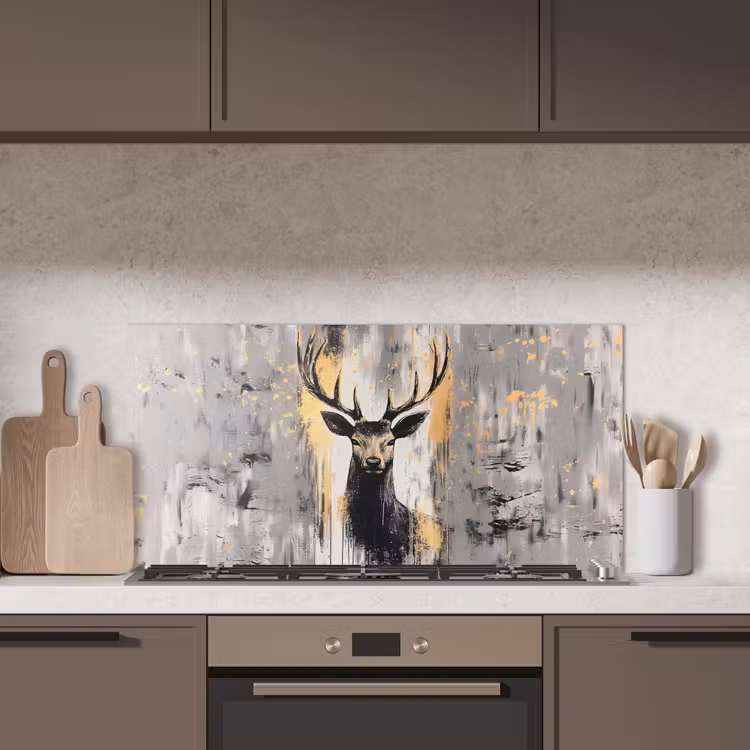 Abstract - Hert - Gewei - Goud keuken achterwand spatscherm middel -sfeer2