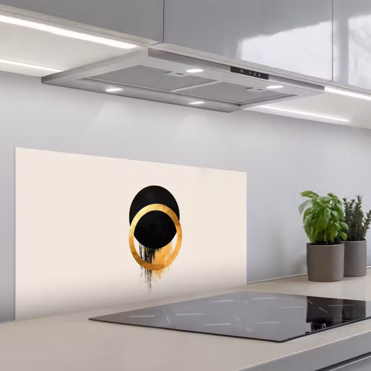 Abstract ontwerp - Zwarte cirkel - Verfvlekken keuken achterwand spatscherm middel -3d_schuin