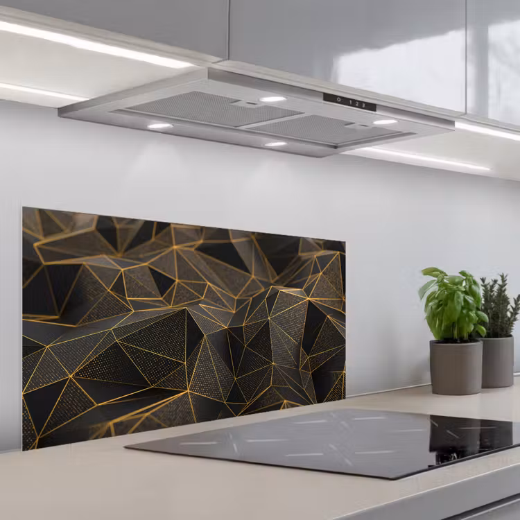 Abstract - Goud - 3D - Luxe - Kunst keuken achterwand spatscherm middel -3d_schuin