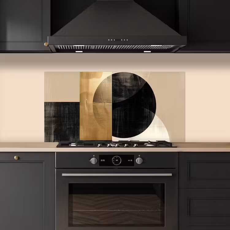 Abstract - Goud - Zwart - Kunst keuken achterwand spatscherm middel -sfeer1