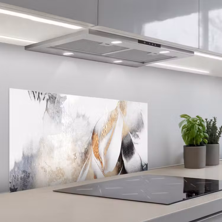 Abstract - Gold - Design - Luxe keuken achterwand spatscherm middel -3d_schuin