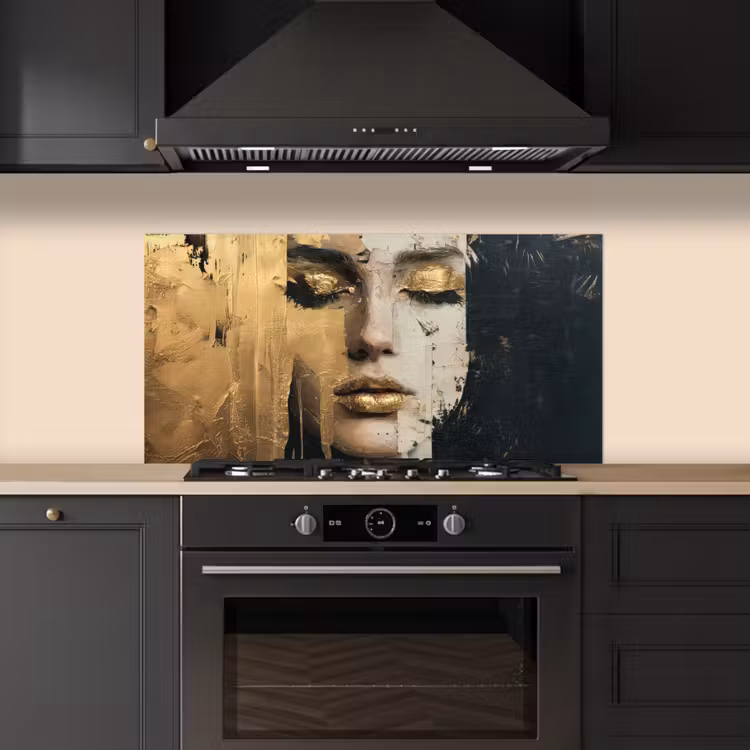 Abstract - Goud - Gezicht - Lippen keuken achterwand spatscherm middel -sfeer1