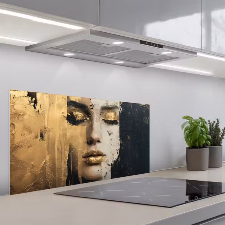 Abstract - Goud - Gezicht - Lippen keuken achterwand spatscherm middel -3d_schuin