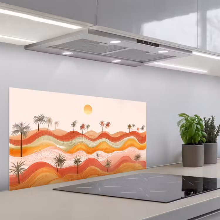 Abstract landschap - Palmbomen - Kleurrijk keuken achterwand spatscherm middel -3d_schuin