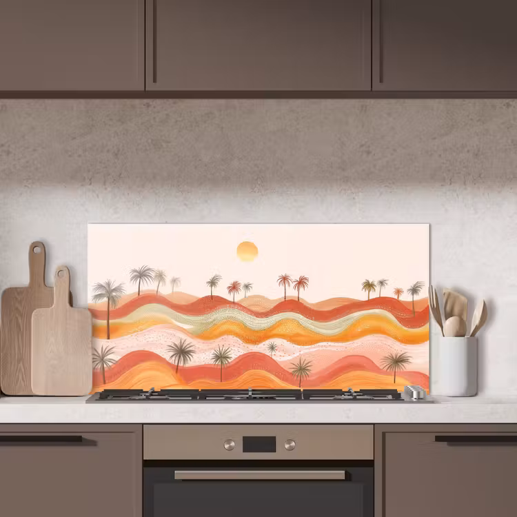 Abstract landschap - Palmbomen - Kleurrijk keuken achterwand spatscherm middel -sfeer2