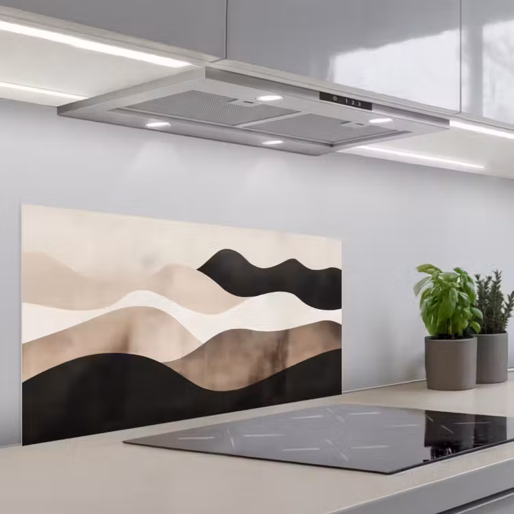 Abstract - Landschap - Golven - Crèmekleur keuken achterwand spatscherm middel -3d_schuin