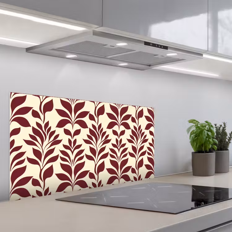 Abstract - Bladeren - Burgundy keuken achterwand spatscherm middel 899 -3d_schuin