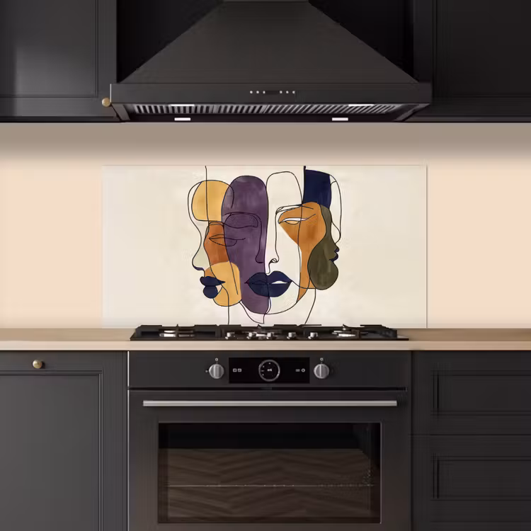 Abstract - Overlappende gezichten - Paars - Donkergroen keuken achterwand spatscherm middel -sfeer1
