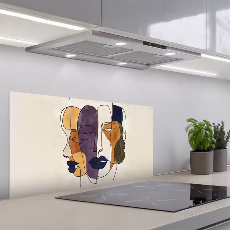 Abstract - Overlappende gezichten - Paars - Donkergroen keuken achterwand spatscherm middel -3d_schuin