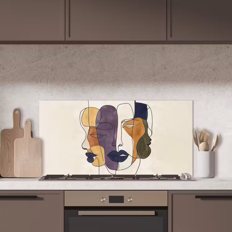 Abstract - Overlappende gezichten - Paars - Donkergroen keuken achterwand spatscherm middel -sfeer2