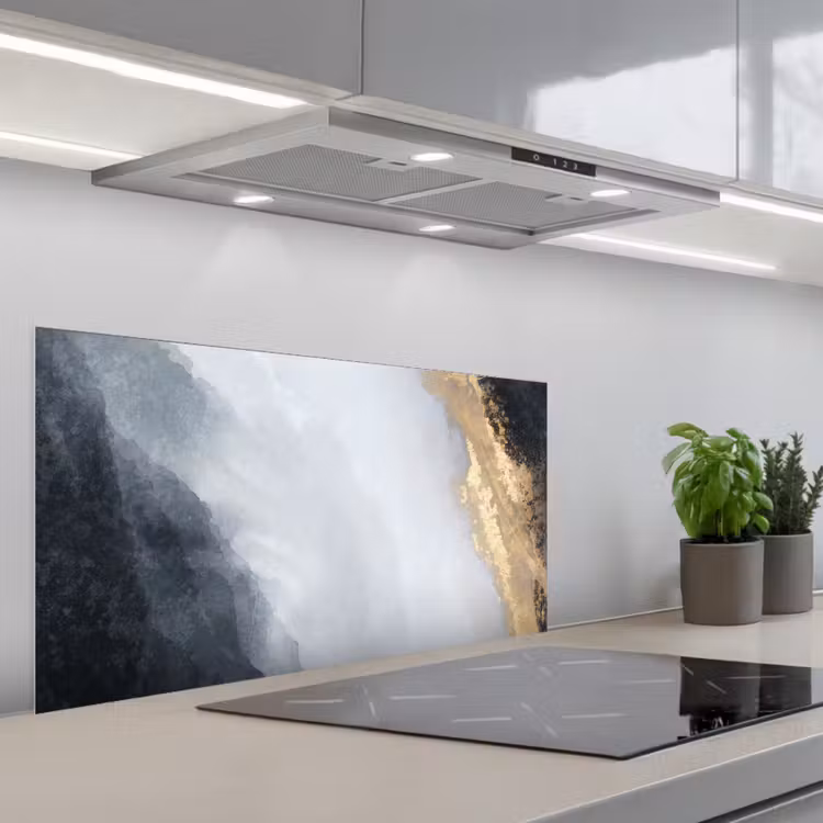 Abstract - Verf - Goud - Zwart - Marmer keuken achterwand spatscherm middel -3d_schuin