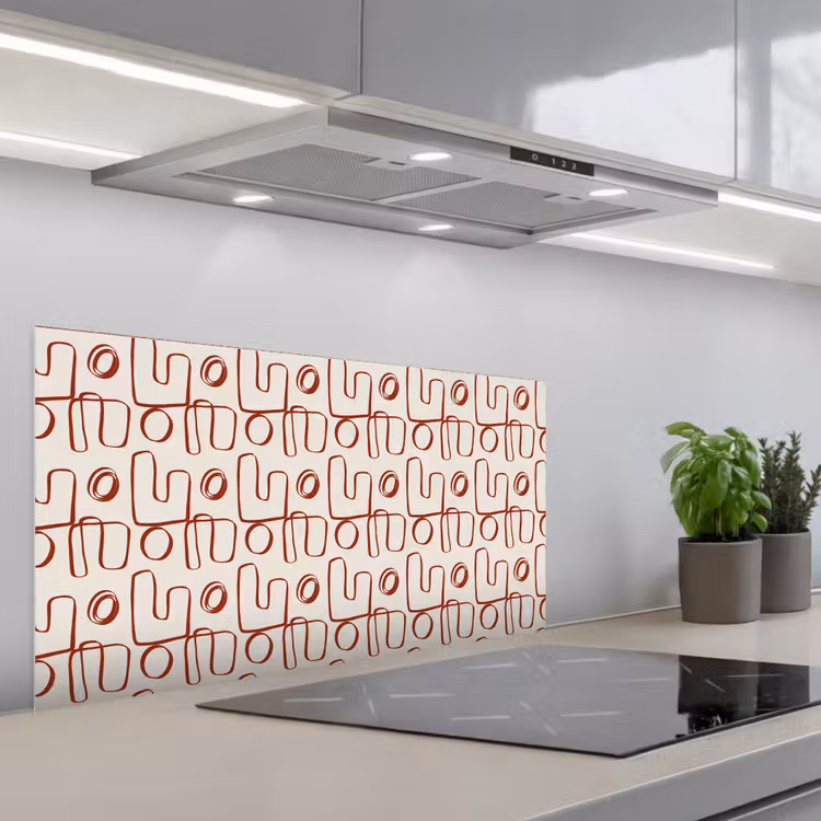 Abstract - Patroon - Beige - Rood keuken achterwand spatscherm middel 899 -3d_schuin