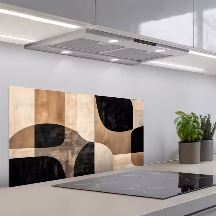 Abstract - Vlakken - Zwart - Rond keuken achterwand spatscherm middel -3d_schuin