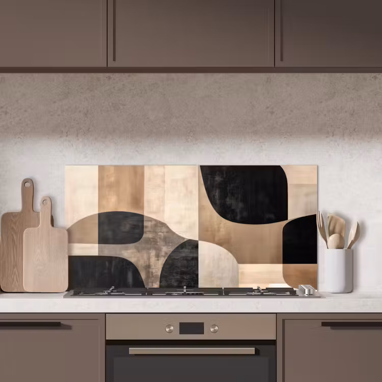 Abstract - Vlakken - Zwart - Rond keuken achterwand spatscherm middel -sfeer2