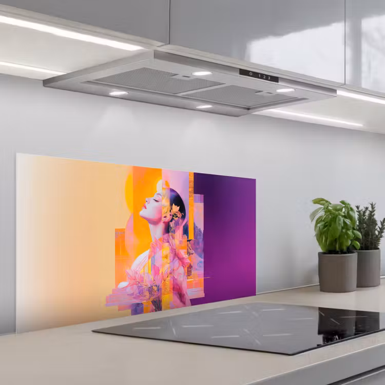 Abstract - Portret - Vrouw - Kleurrijk keuken achterwand spatscherm middel -3d_schuin