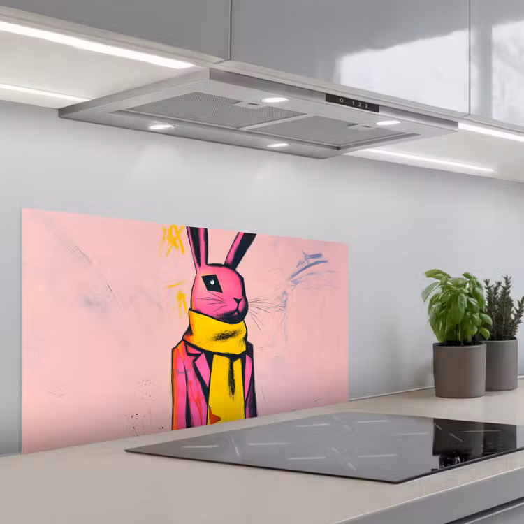 Abstract - Konijn - Sjaal - Geel keuken achterwand spatscherm middel -3d_schuin