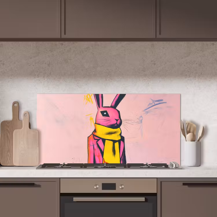 Abstract - Konijn - Sjaal - Geel keuken achterwand spatscherm middel -sfeer2